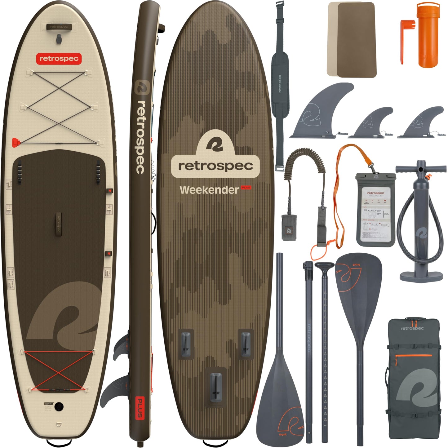 Retrospec Weekender Plus 10'6" Inflatable Paddle Board - Lake Essentials iSUP Bundle with Carrying Case, Adjustable Paddle, Pump & Fins - Stable Double-Layer PVC Design for All Skill Levels