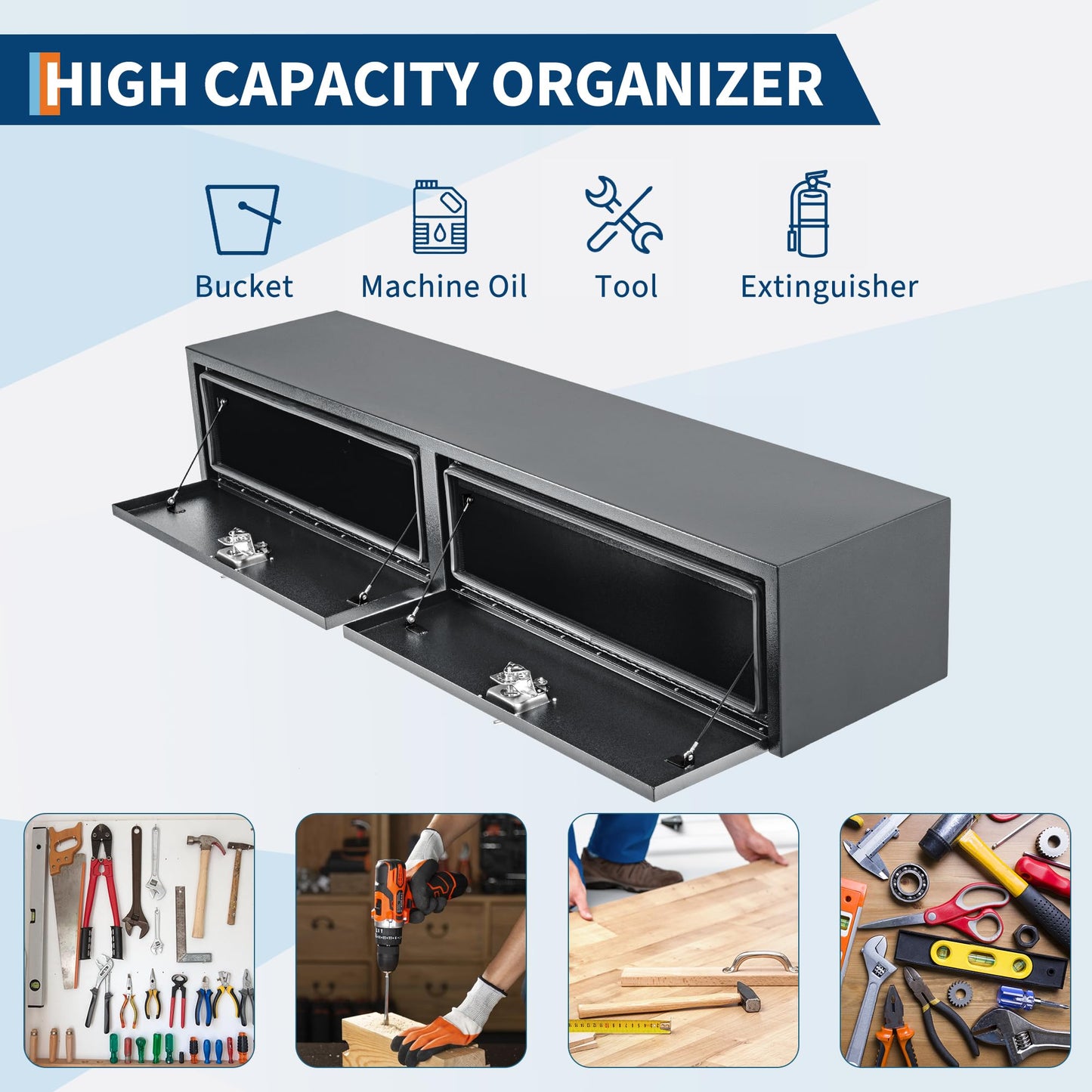 Garvee Black Steel Underbody Truck Tool Box, Truck Bed & Underbelly RV Storage Box, Locking t-Latch, Weather-Resistant, Heavy-Duty Job Box for Pickup Truck Bed, RV, Trailer, 60 in x 16 in x 13 in