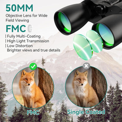 MLight 10-30X50 Zoom Binoculars for Adults, High Powered Military Binoculars for Bird Watching, Hunting, Outdoor, Hiking, Concerts Large View, Waterproof, BK7 Prism, FMC Lens, Low Light Night Vision