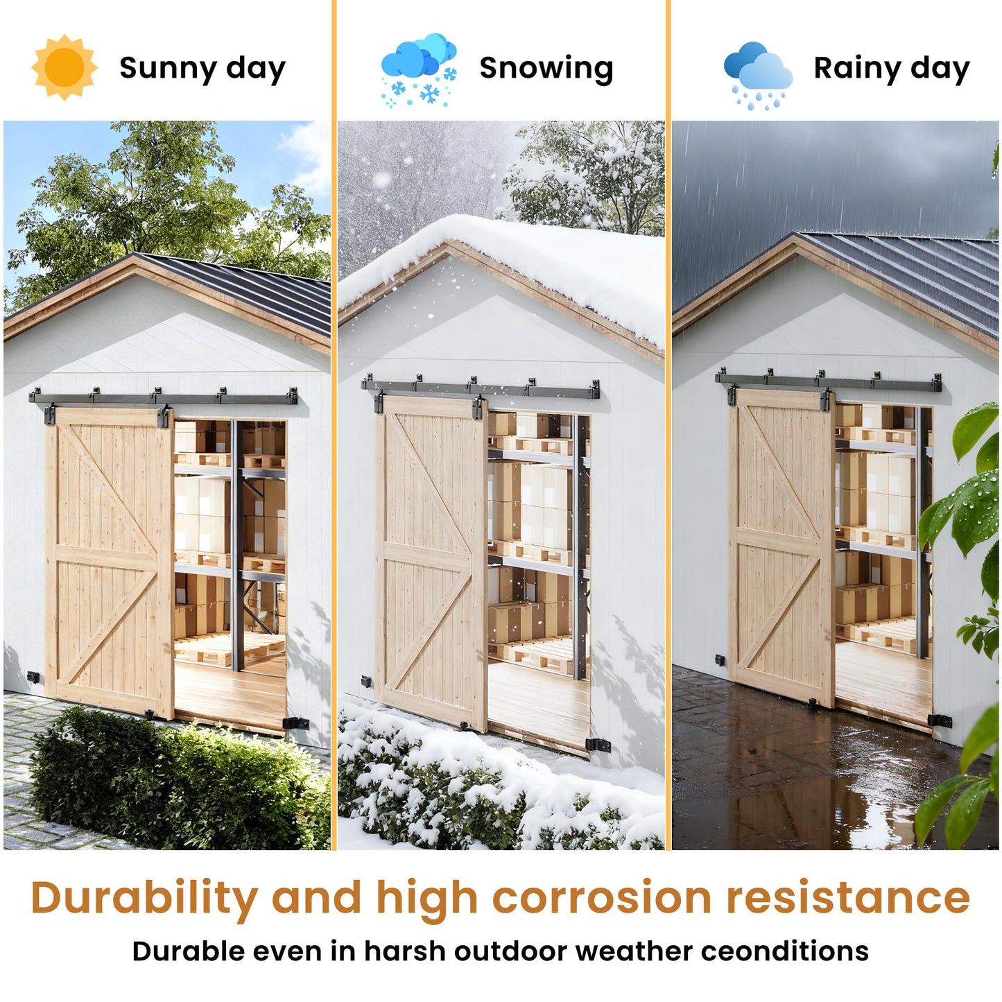 SmartStandard 10FT Exterior Sliding Barn Door Hardware Kit, Box Rail Barn Door Track Kit for Outdoor Use, 450lb Capacity Heavy Duty Wall Mount Kit, Fix Single 60" Door