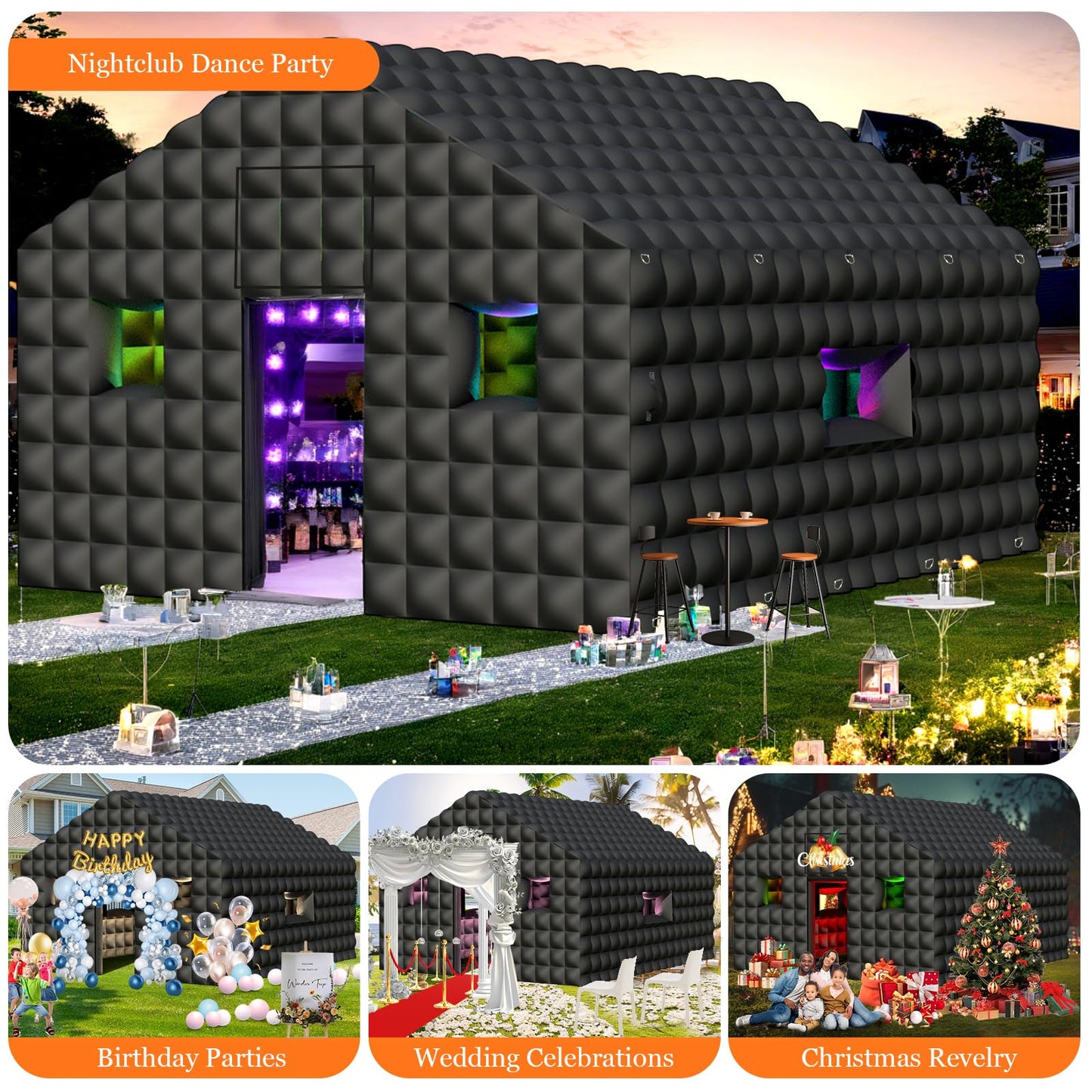 WUHUWOO Inflatable Nightclub 20x16.8x12 Ft, Large Black Inflatable Club Tent with 2 Doors and Logo Area, Inflatable Party Tent for Adults Birthday Backyard Wedding Rental