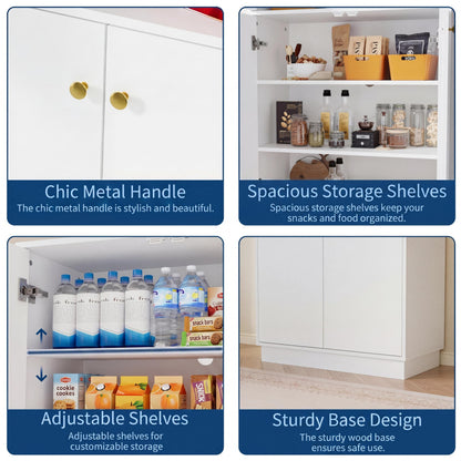 Garvee Kitchen Pantry Cabinet, 68'' Pantry Storage Cabinet with 4 Doors and 4 Adjustable Shelves, Wooden Freestanding Cupboard for Kitchen, Dining Room and Living Room and Bedroom, White