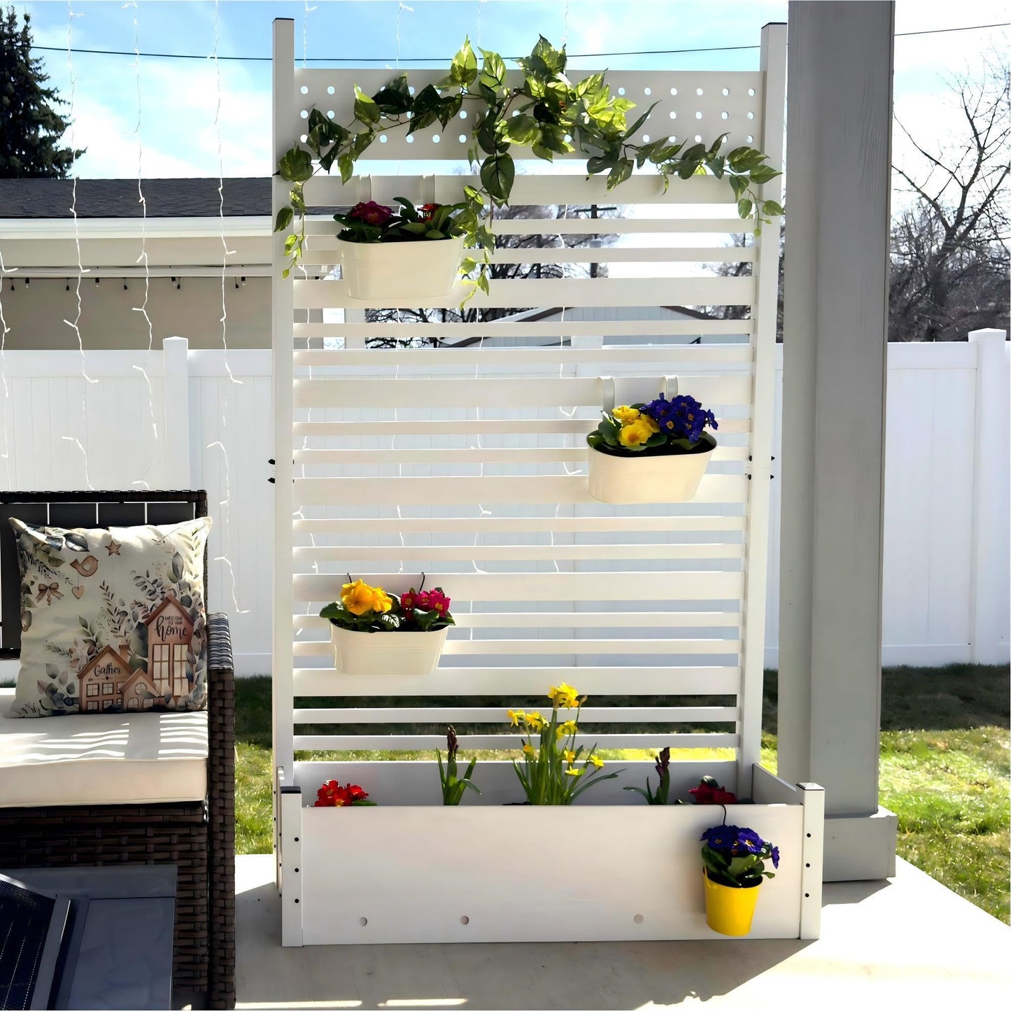 YITAHOME Outdoor Privacy Screen, 72" H x 42" W Outdoor Privacy Fence with Planter Box, Wood Fence Panel, Privacy Wall Outdoor, Wood Fence Panel for Backyard, Patio,1 Panel, White
