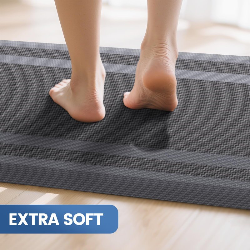 KitchenClouds [2 PCS] Kitchen Rugs Cushioned Anti-Fatigue Kitchen Mats for Floor Waterproof Kitchen Rug Set Non-Slip Comfort Standing Mat for Office, Sink, Laundry 17.3"×28"+17.3"×60", Grey