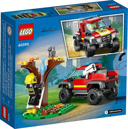 LEGO City 4x4 Fire Engine Rescue Truck 60393 Toy for 5 Plus Year Old Boys &amp Girls Set with Water Element Launcher Firefighter Minifigure and Cat Figure