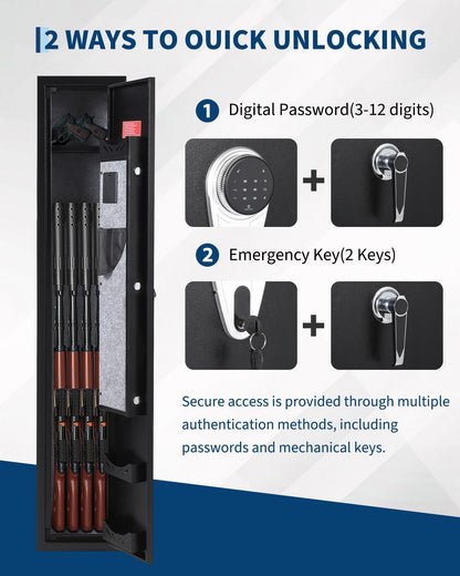 3-4 Gun Safes, Gun Cabinet for Rifles and Pistols, Quick Access Rifle Safe with Removable Shelf, Multifunction Lock, Pistol Pockets for Home Office