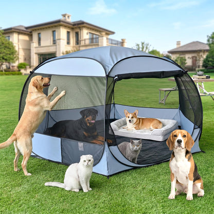 XXLarge Popup Portable Dog Houses, 10'x4.8'H Assembly-Free Gazebo-Style Kennel Dog Playpen Pet Screen Tent Sun Shade Shelter, Dog Crates Canopy for Travel Camping Anti-Bugs with Leakproof Bottom