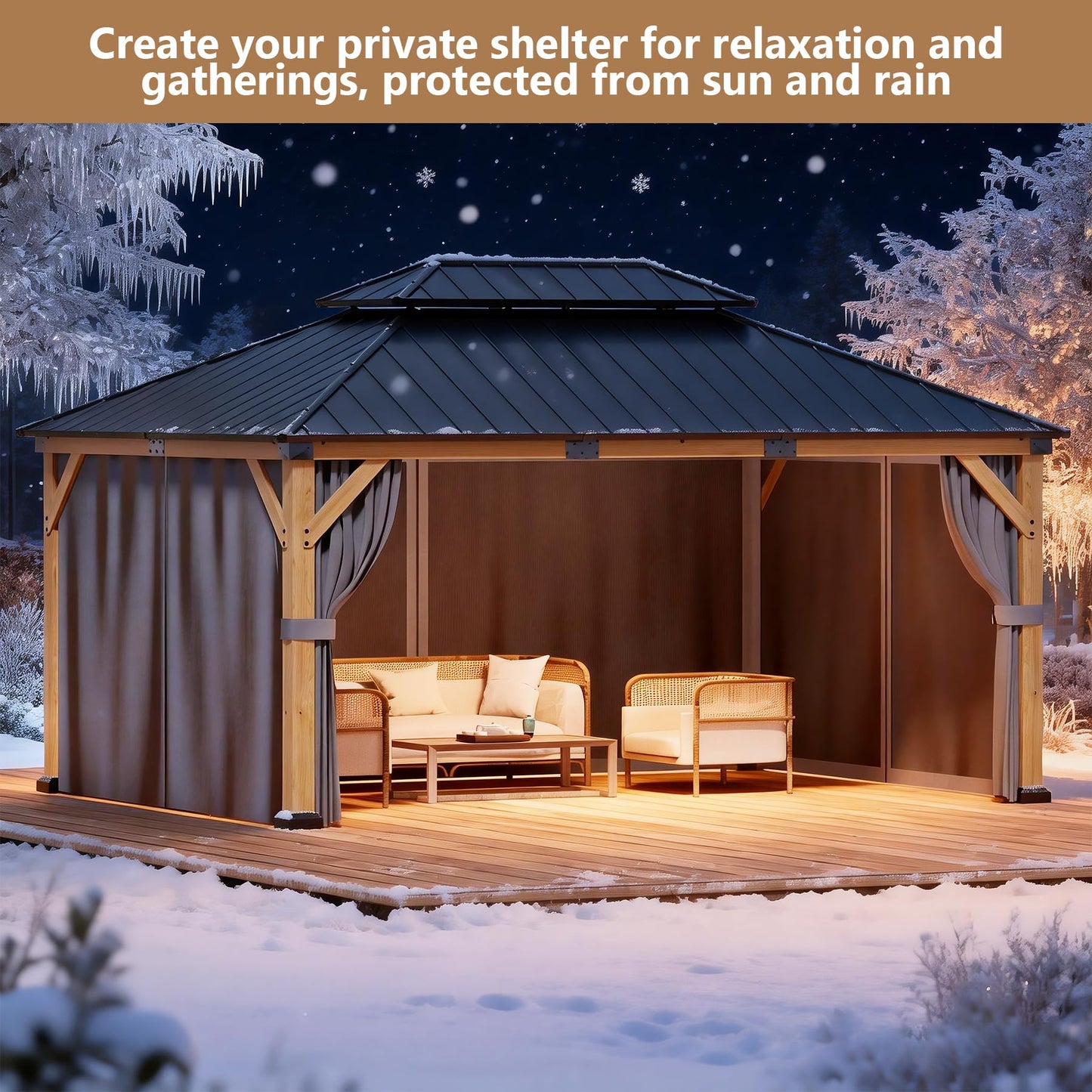 Jocoevol 12' X 16' Gazebo Curtains and Mosquito Netting Universal Replacement All Weather Outdoor Outside Curtains Waterproof Pergola Curtains Privacy Curtains Blackout Gazebo Side Wall for Patio