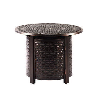 Oakland Living Round 34 in. x 34 in. Aluminum Propane Fire Pit Table with Glass Beads, Two Covers, Lid, 37,000 BTUs in Copper Finish