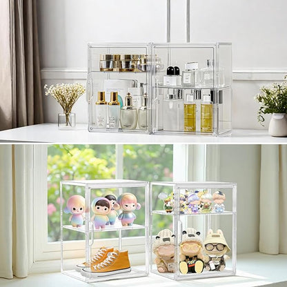 Attelite Large Clear Acrylic Display Case Shoe Storage Boxes With An Adjustable Divider2 Pack 2 Tiers Clear Plastic Stackable Storage Bins With Lids Display Acrylic Box With Magnetic Door