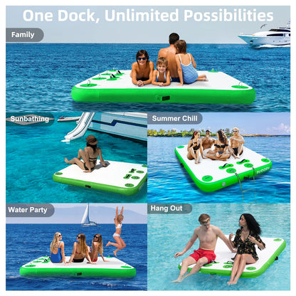Vapaus Inflatable Floating Dock Air Dock Platform 6ft/8ft/10ft Non-Slip Inflatable Water Swim Mat Floating Island Raft for Pool Lake Beach Ocean Fishing Relaxing (Lagoon Green, 5ft x 6ft x 6")