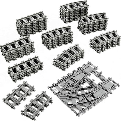 Classic City Train Tracks 54 Pieces Railroad Track with 32 Curved 20 Straight and 2 Switch Train Tracks Train Expansion Accessories Compatible with All Major Train Tracks