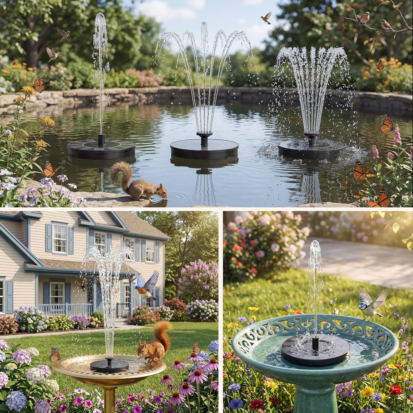 AMZtime Solar Fountain - Upgraded Mini Solar Powered Pump for Bird Bath, Garden, Pond & Pool