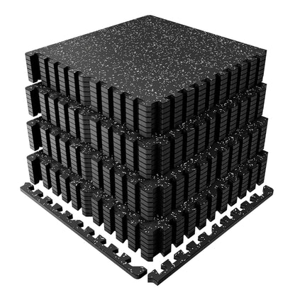 Garvee Exercise Equipment Mats 0.56" Thick 96 Sq ft Gym Flooring – 24 Tiles (24" x 24") Rubber Top with High Density EVA Foam, Interlocking Puzzle Workout Mats for Home Gym Exercise– Black/Grey