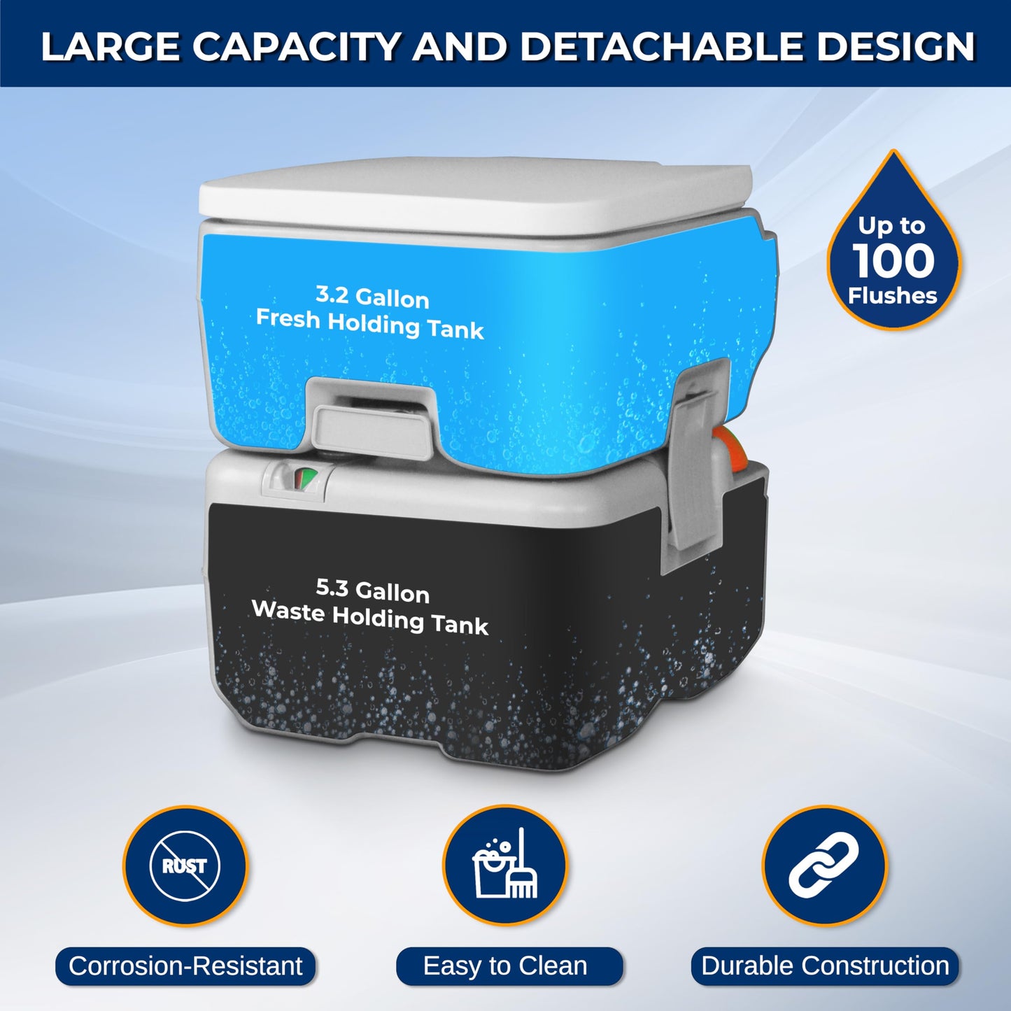SereneLife 5.2 Gal Portable Camping Toilet For Adults, 100+ Flushes, Porta Potty Camp Toilet with Detachable Waste Tank, Level Indicator, Carry Bag, Suitable for Camping, Hiking, and Boating