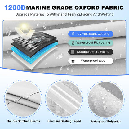 Caminor Boat Cover 14-15.8ft, Bass Tracker Boat Cover with Sand Bag Mooring Kit, 1200D Marine Canvas Waterproof Heavy Duty Boat Covers for 14 feet 15ft 16' V Hull Bass & Runabout Boat,Gray