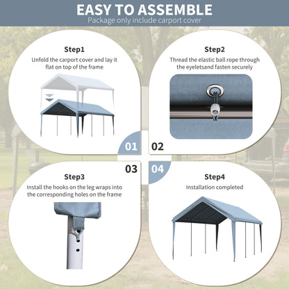 Pakunoda Carport Replacement Canopy Cover 10'x20' for Tent Top Garage Shelter Cover, 800D Heavy Duty Oxford Waterproof & UV Protected Car Canopy Tarp with Ball Bungees (Frame is not Included)