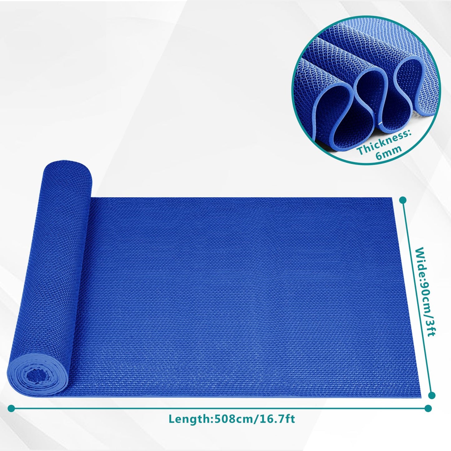 WochiTV Non Slip Drainage Mats PVC Pool Floor Mat 0.23'' Thick Outdoor Indoor Parking Space Mat for Bathroom Garage Basement Backyard Commercial Kitchen 3x16.6Ft Blue