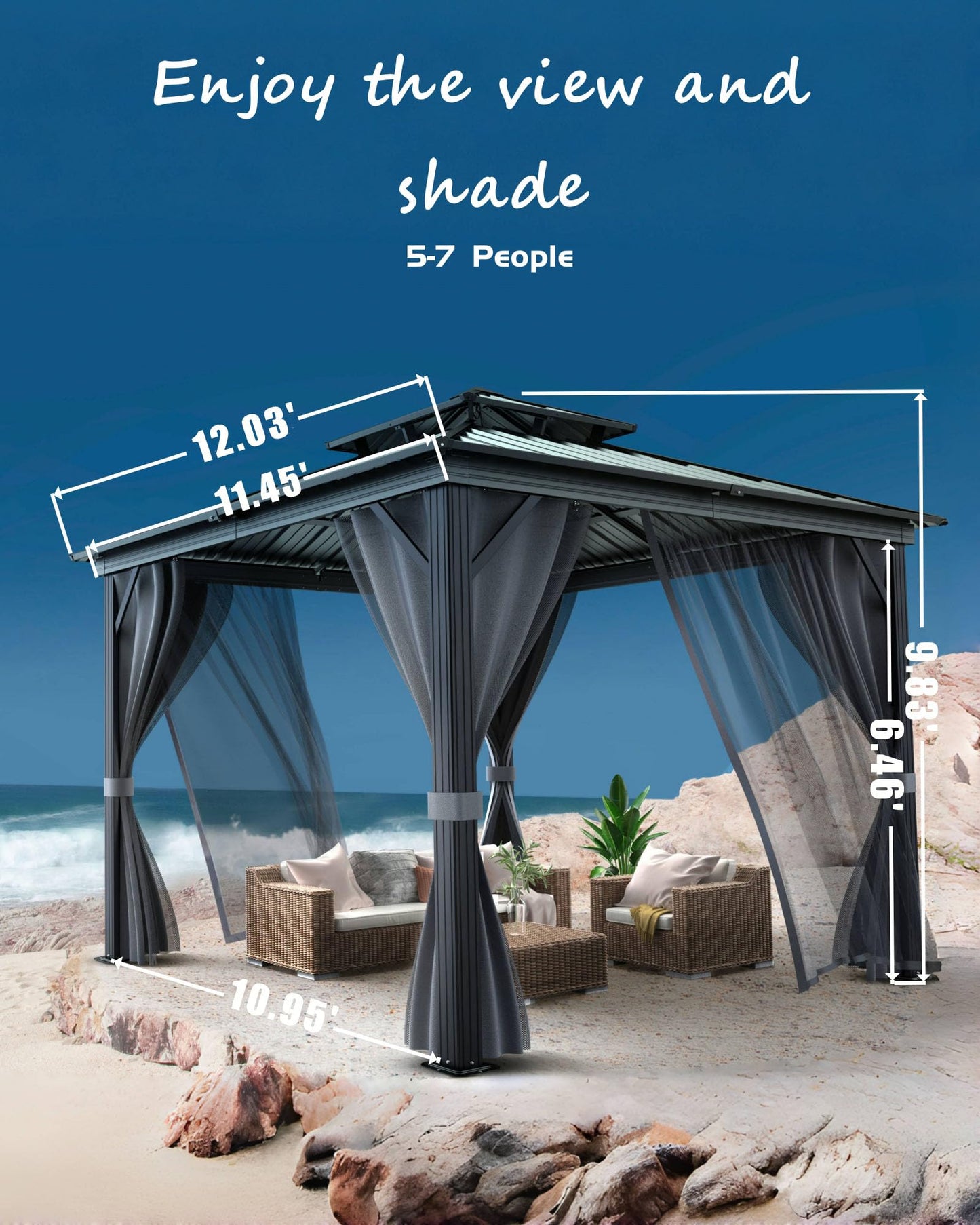 GarveeLife Hardtop Gazebo 12 ft x12 ft for All Weather, with Double Metal Roof, Aluminum Alloy Frame, Net, and Curtain, Permanent Building for Patio, Deck, Backyard, Lawn, and Garden