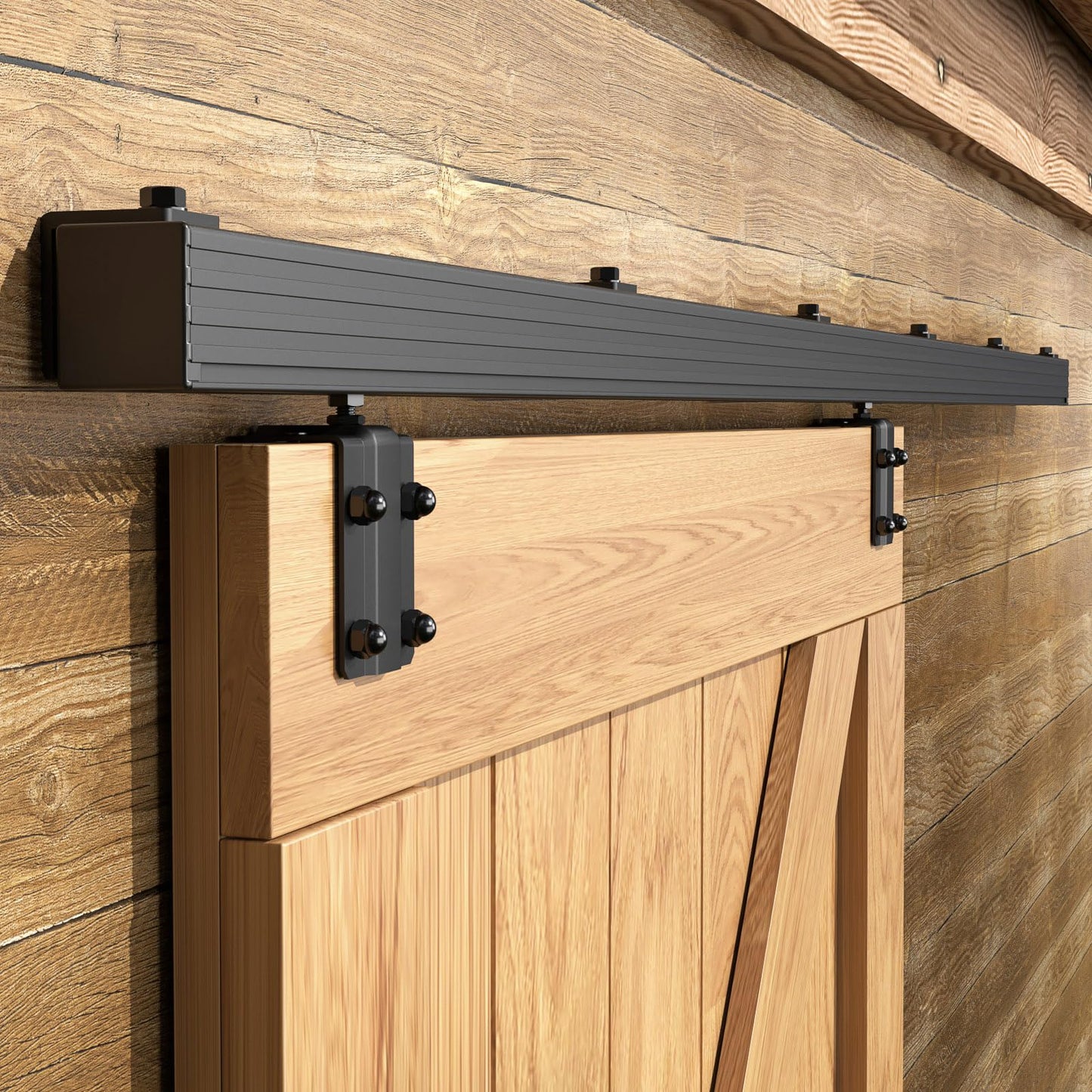 WINOVERCO 10FT/120'' Exterior Sliding Barn Door Hardware Kit, Box Rail Track,Heavy Duty Aluminium Alloy Wall Mount Kit for Indoor/Outdoor Single Door Use(NO Door)