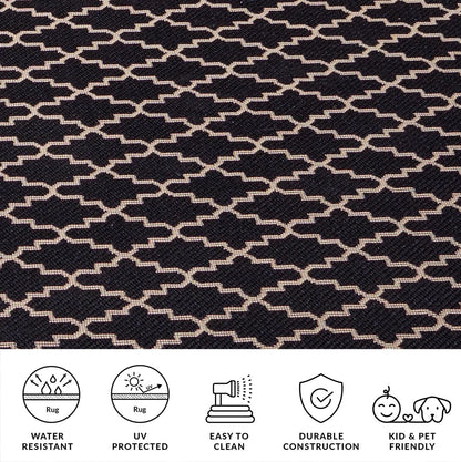 SAFAVIEH Washable Rug Outdoor Courtyard Collection - 7'10" Square, Black & Beige, Non-Shedding & Easy Cleaning, Ideal for Patio, Backyard, Mudroom (CY6919-226)