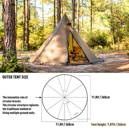 POMOLY Tipi Tent Camping Hot Tent, Circle 2 Portable Pyramid Wood Stove Tents for 2 Person Hiking, Hunting, Backpacking (Circular Braces)