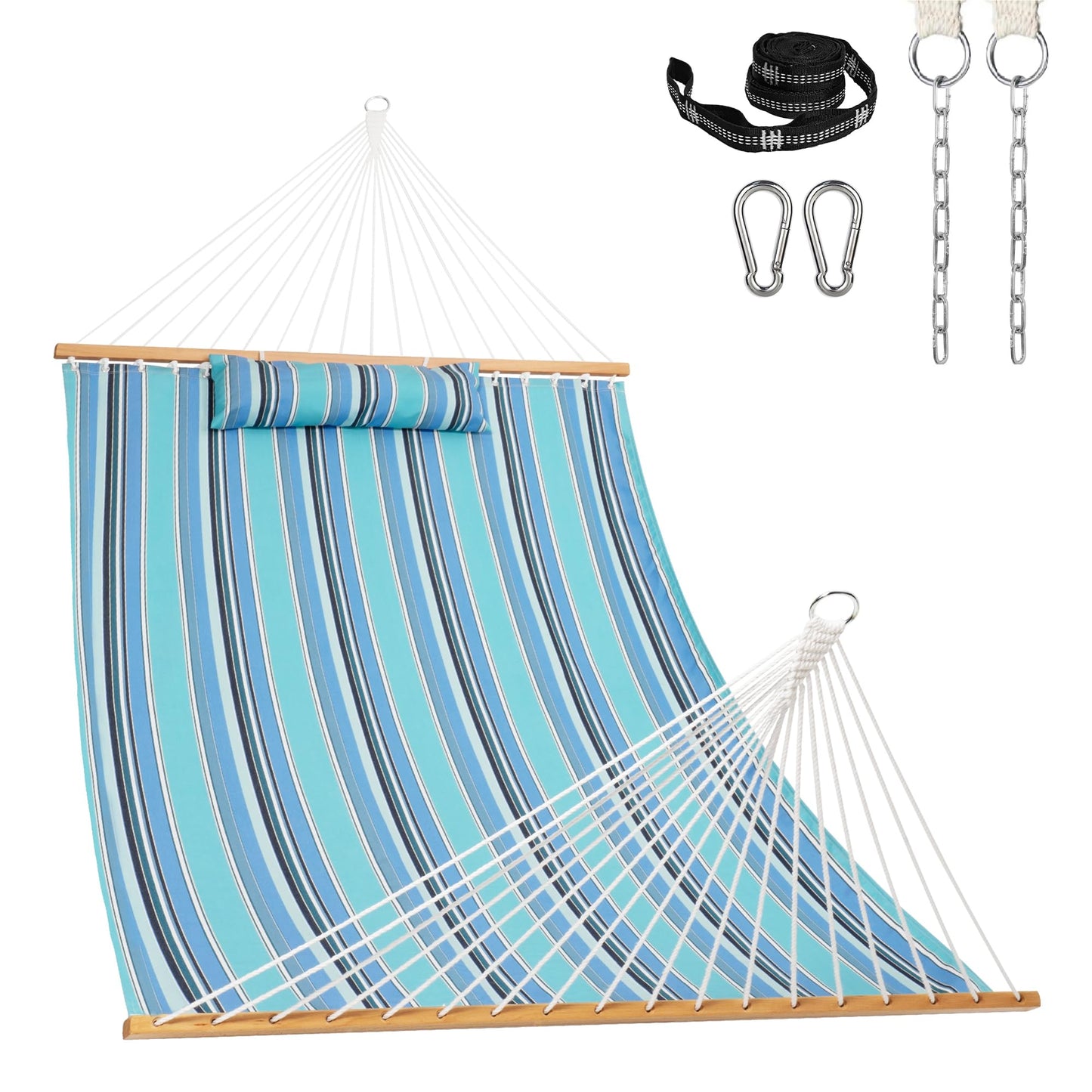 Lazy Daze Hammocks 12 FT Sunbrella Fabric Hammock Non-Fading with Spreader Bars and Free Pillow Fits for 2 Persons, All Weather and Fade Resistant for Patio Yard, 450 lbs Capacity, Dolce Oasis