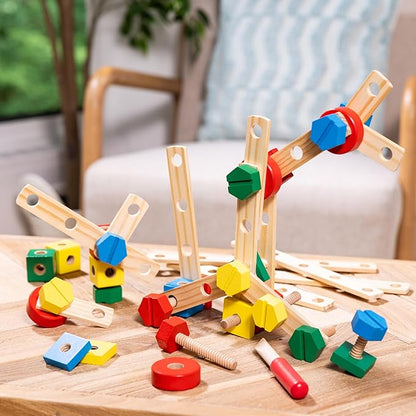 Melissa &amp Doug Wooden Construction Building Set in a Box (48 pcs)