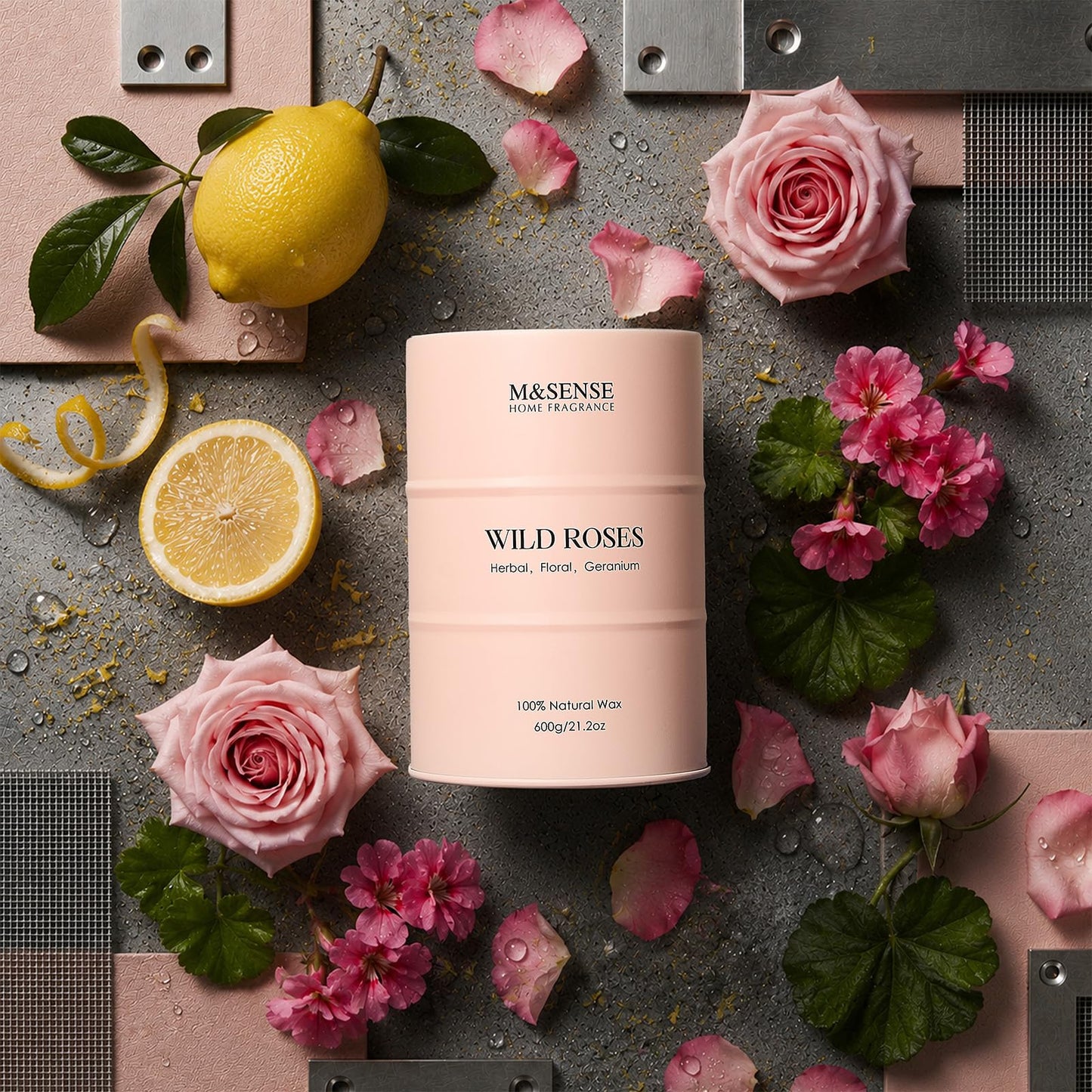 M&SENSE Wild Rose Large Natural Scented Candle, 120 Hours Long Lasting Soy Candles 21.2oz, Stress Relief Luxury Aromatherapy Candles for Women, Romantic Candle Valentines Day Gifts