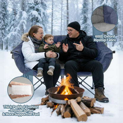 HOMECALL Oversized Double Camping Chair for Adults - Heavy Duty Folding Loveseat Support 700 lbs, Extra Wide 2 Person Camping Couch with Thick Padding, Cup Holders & Storage Bag, Blue