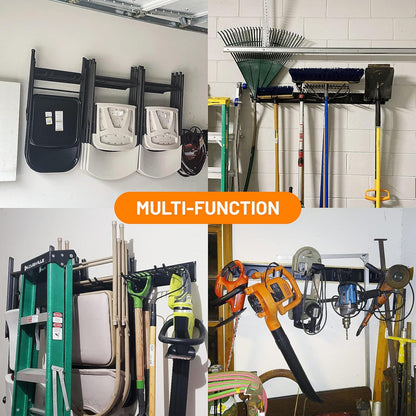 Wallmaster Garage Storage Organizer - Heavy Duty Wall Mount Tool Rack with 6 Adjustable Hooks | 48-Inch, 450lb Capacity