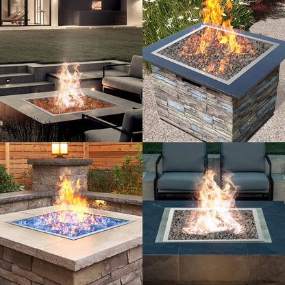 Skyflame 18 inch Square Stainless Steel Drop in Fire Pit Burner Pan with Burner Ring and Protective Cover