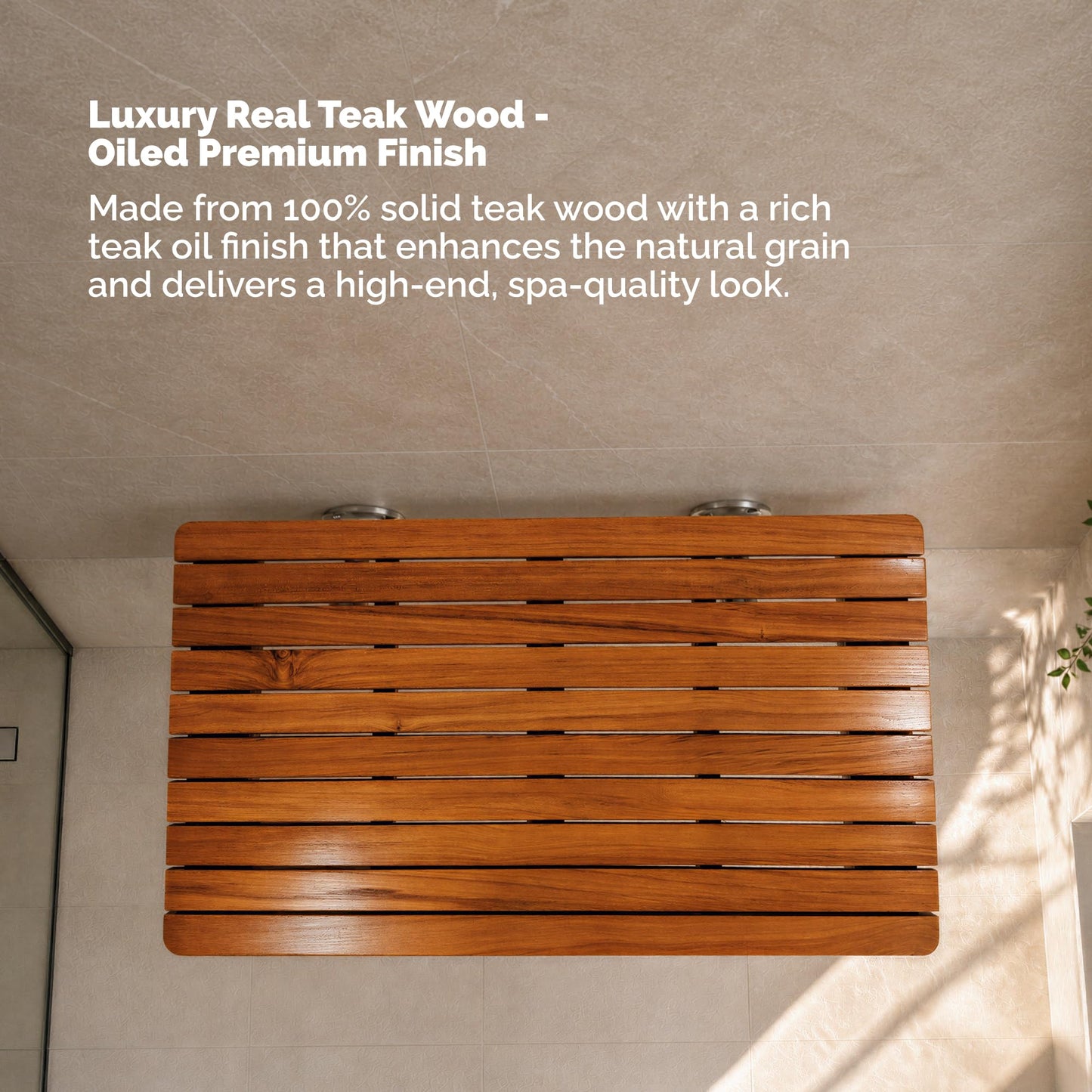 Teak Shower Seat Bench with Drop Down Legs – ADA Compliant Folding Teak Shower Bench, Wall Mounted Fold Up Bath Seat, 400 lb Capacity, Waterproof Teak Wood (18 Inches)