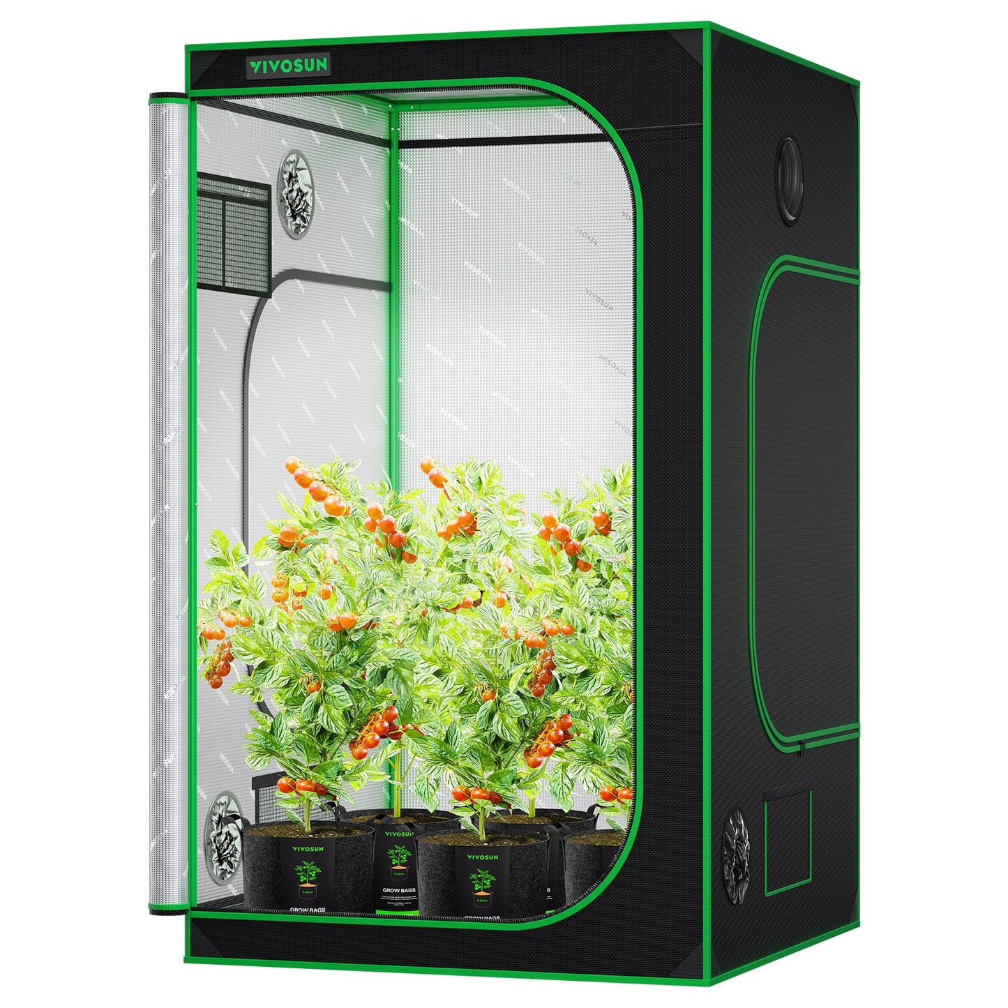 VIVOSUN S448 4x4 Grow Tent, 48"x48"x80" High Reflective Mylar Grow Tents with Observation Window and Floor Tray for Indoor Plant Growing Tents for Lumalight/Aerolight