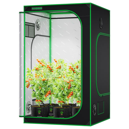 VIVOSUN S448 4x4 Grow Tent, 48"x48"x80" High Reflective Mylar Grow Tents with Observation Window and Floor Tray for Indoor Plant Growing Tents for Lumalight/Aerolight