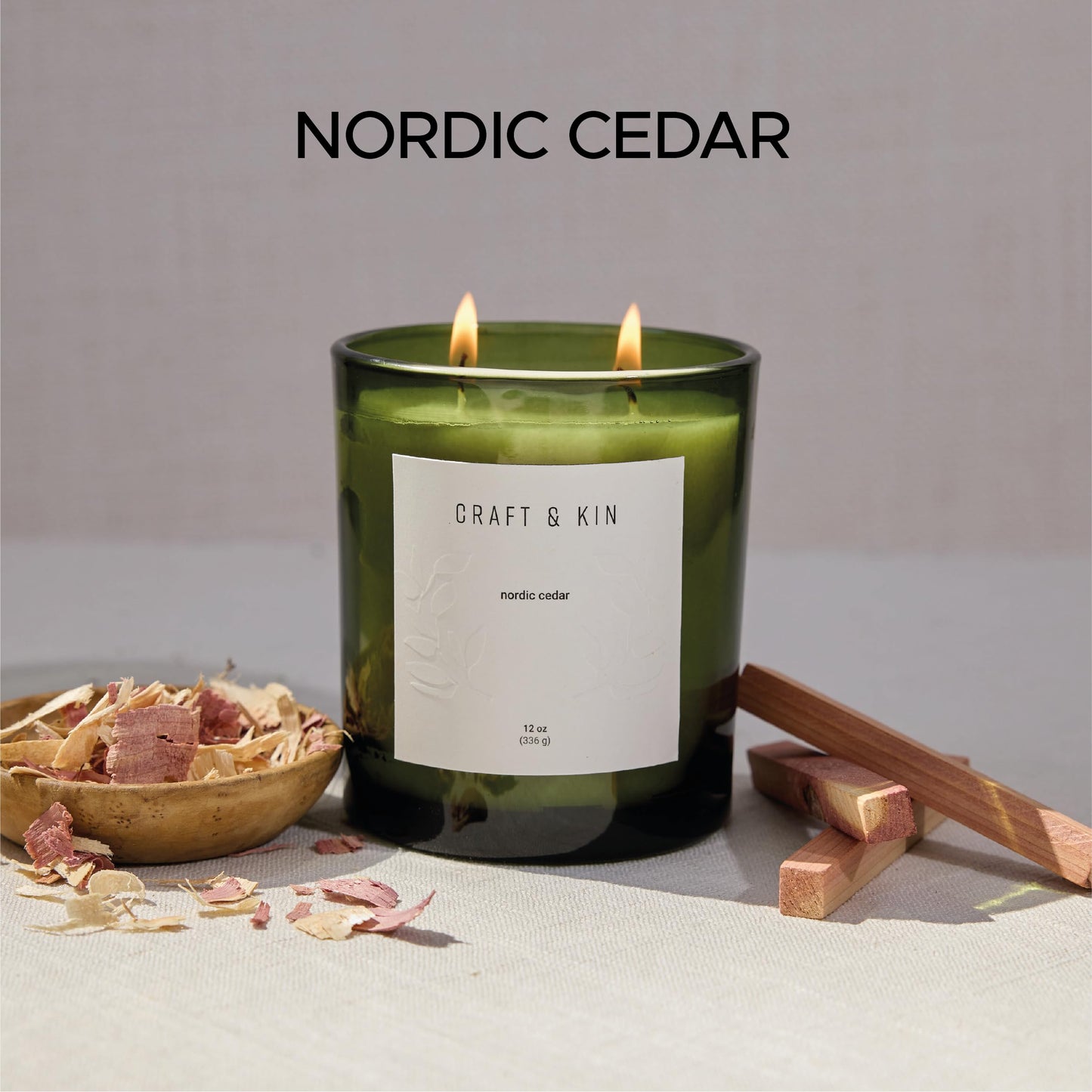 Craft & Kin Green Scented Candles | 12oz Premium Nordic Cedar Scented Candles for Men | Made with Natural Soy | Candle Gifts for Men and Women | Nature Collection