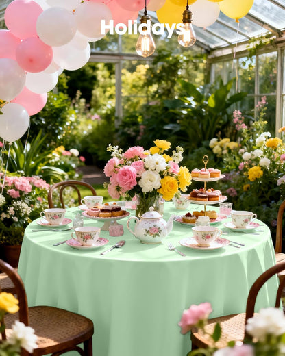 Pureegg Disposable Round Table Cloths - 84'' Sage Green, Leakproof & Sturdy, 8 Pack for Easter Parties