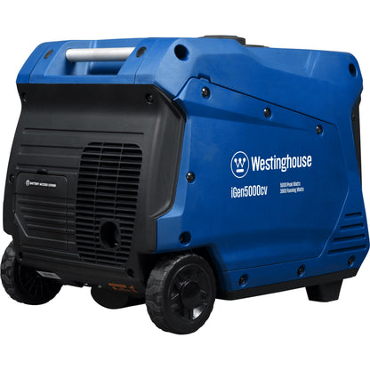 Westinghouse 5000 Peak Watt Super Quiet Portable Inverter Generator, Wheel & Handle Kit, RV Ready 30A Outlet, Gas Powered, CO Sensor, Parallel Capable,Blue