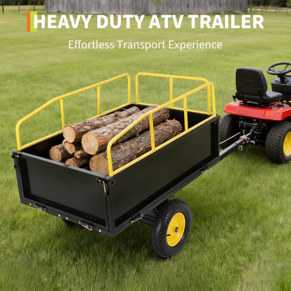 GarveeLife Lawn Mower Trailer ATV Dump Cart Tow Behind, 750 Lb Utility Garden Cart, 15 Cu.Ft, Heavy Duty Steel Garden Utility Trailer with Removable Sides for Atvs, Utvs Lawn Garden Tractors