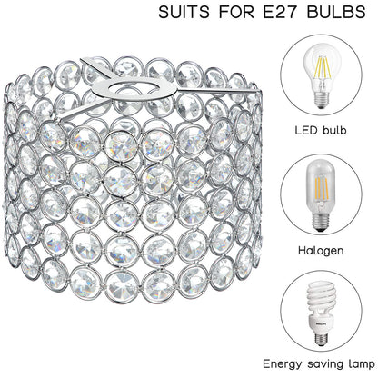 Boao Crystal Lamp Shade Chandelier, Warm White, 7 x 7 x 4.3 Inch, Silver, Model: Boao-Pendant Lights-p1432