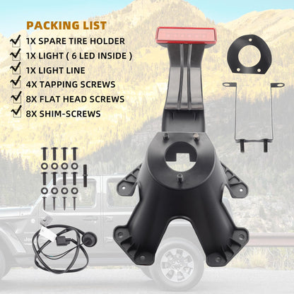 Dasbecan 55397217AJ Spare Tire Holder Bracket Tire Carrier Rack Compatible with Jeep Wrangler JK 2007-2018 68048581AA High Center Mount 3rd Third Brake Light Assembly with Line