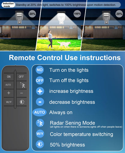 JAYNLT Outdoor Solar Street Light, 3000K/4000K/6500K Dusk to Dawn Solar Flood Light with Motion Sensor, IP67 Waterproof Super Bright LED Outdoor Lighting for Yard, Garage and Other Area Lighting-2pack