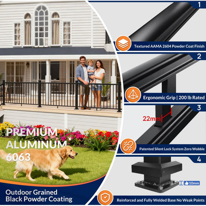 Egadis 36 in. H x 24 ft. W Black Deck Railing Kit with 4 Post, Textured AAMA 2604 Powder-Coat Finish Modular Aluminum Railing System for Outdoor Decks, Porches & Balconies(3 Panel, 4 Post)