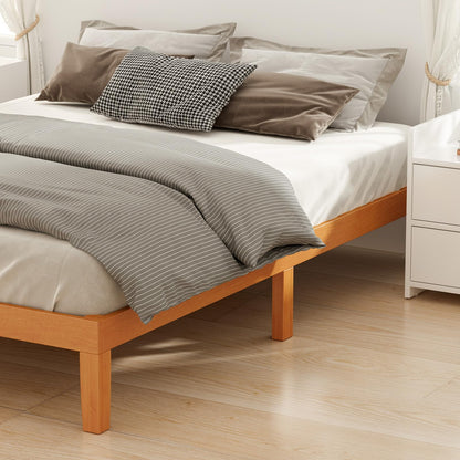 Sweetcrispy Queen Wood Platform Bed Frame, Solid 1000LBS Heavy Duty Bed Base with Wooden Slat Support, Sturdy, Stylish & Noise-Free Design, No Box Spring Needed, 12IN Natural Pine