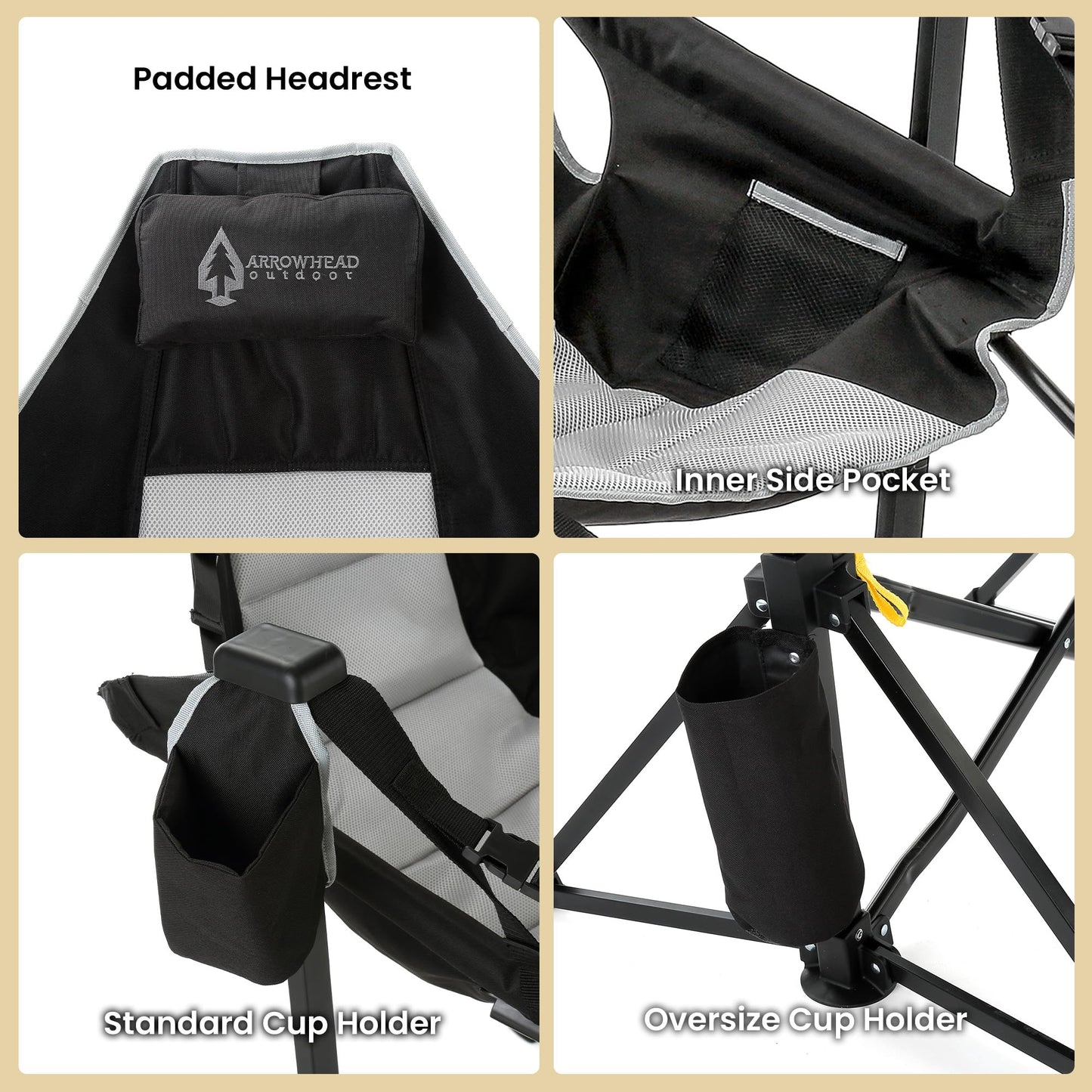 ARROWHEAD OUTDOOR Folding Hammock Chair, Heavy Duty Camping Seat with Removable Footrest, Padded Comfort, and 300lb Capacity