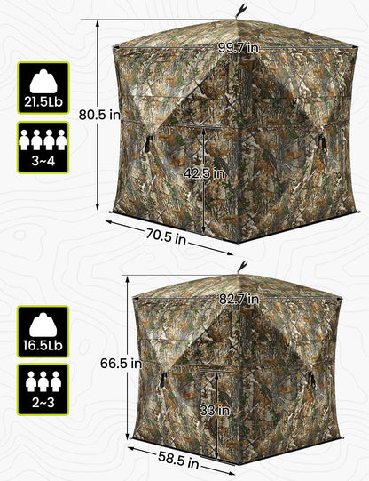 TIDEWE Hunting Blind 270°See Through with Carrying Bag for Turkey Hunting, Pop Up Ground Blinds, Portable Resilient Hunting Tent (2-3 Person)