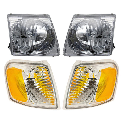 TRQ Headlight Assembly Set for 2001-2003 Ford Explorer Sport, 2001-2005 Explorer Sport Trac, Yellow, Model LKA55924