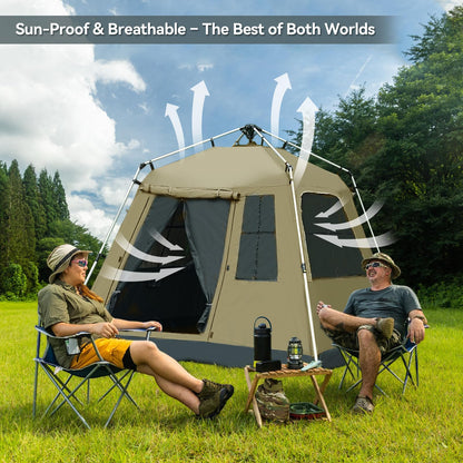 Instant Pop-Up Camping Tent with Removable Sunshade - 3-4 Person Dome Tent with UV Protection & Ventilation, Waterproof Windproof for Beach, Hiking, Outdoor. (Olive)