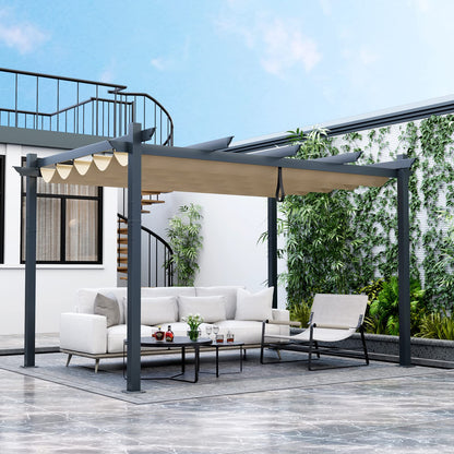 Tangkula 10x13 Ft Outdoor Pergola with Retractable Canopy, Heavy-Duty Aluminum Patio Shelter Pavilion for Deck, Garden, Yard, Beige