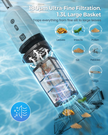 2026 Upgrade Cordless Handheld Pool Vacuum,Pool Vacuum for Above & Inground Pool,Rechargeable Pool Cleaner with Extention Pole,Up to 70-Min Runtime,Ideal for Leaves,Debris,Spas,Hot Tubs,Blue